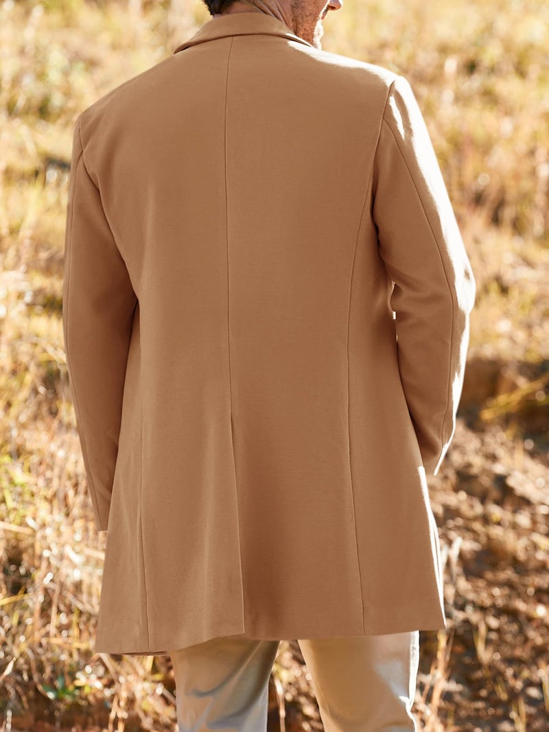 PASLTER Mens Cotton Business Trench Topcoats Winter Heavyweight Warm Single Breasted Coats Khaki - Image 3